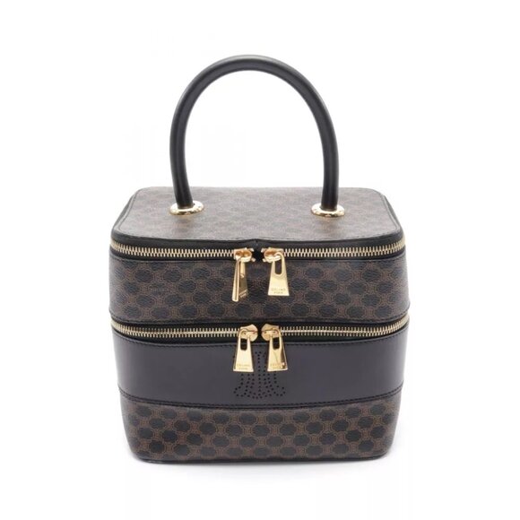 Celine Handbags - CELINE Macadam Handbag PVC coated canvas leather Black Brown Used Women